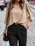 Fongt Women's T-Shirt Long Sleeve Button Solid Color Casual Top-Outfit