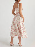 Fongt 2025 New Fashion Printing Strap To The Waistless Sleeveless Slings Long Dress Dress