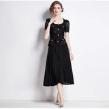 Fongt Small Scent Dress Female High-End Exquisite Temperament Lace Spliced 100 Folded Long Dress Dress Dress Dress