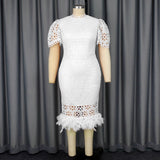 Fongt Elegant Style Lace Feathers High-Waist Skirt Plus-Size Party Banquet Dress Dress Elegant Dress