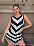 Fongt Striped Tuxedo Ass Dress Women's Summer Sleeveless Vest Dress Slimming Waist Thin Knitted Dress