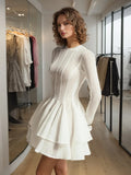 Fongt Fresh Dress Women's New Spring 2025 Fashion Sweet Style Pure Color Knitted Long-Sleeved
