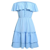 Fongt Women's Spring And Summer Casual Off-Shoulder Flounces Solid Color Dress Women-Outfit