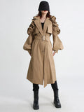 Fongt Street Wind Long Coat Tide 2024 Spring Lapel Long Sleeve Wooden Ear Decorative Splicing Lace Windbreaker-Outfit