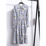 Floral Printed Chiffon Shirt Long Sleeve Bow Midi