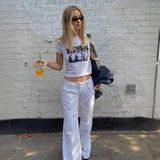 Fongt Print Slim T-Shirt Female Summer INS Hot Girls Slim Crop New