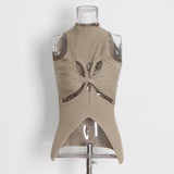 Fongt Hot Girl Hipster Wind 2024 New Standing Collar Sleeveless Personality Hollow Out Design Slim Irregular Vest-Outfit