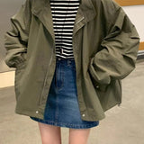 Versatile Drawstring Design Oversized Jacket-Outfit