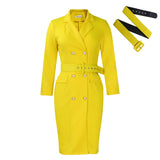 Fongt New Temperament Commuter OL Suit Collar Solid Color Double Buckle Large African Dress
