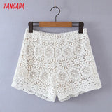Women White Lace Embroidery Shorts Strethy Waist Female Retro Basic Casual Shorts Pantalones