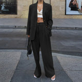 Piece Sets Womens Outifits ZANZEA Spring Urban Tracksuit Elegant Blazer Suits Fashion Long Sleeve Tops Wide Leg Pants