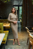 Fongt Autumn And Winter Sweater Dress Lady Knit Round Collar Pit Solid Color Tight Dress Woman