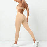 Fongt Tight And Breathable Yoga Exercise Jumpsuit With Wrinkled And Hip Integrated Quick-Drying Fitness Yoga Pants-Outfit