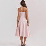 Elegant Dress for Summer Pink Spaghetti Strap Midi Dress with Pocket Long Party Dresses Holiday Women Clothing-Outfit