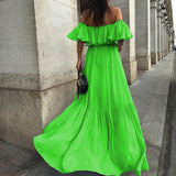 Fongt Spot 2024 Summer New Female Temperament Solid Color One-Word Shoulder Wipe Chest In The Long Dress-Outfit