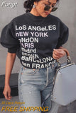 Printed Sweatshirts for Women Vintage Washed Fashion Pullovers Tops 2023 Spring Autumn Female Loose Sweatshirt
