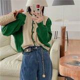 New 2022 Korean Fashion Color Blocking Sweaters Chic Women Autumn Winter Oversized Cardigans Elegant Tops
