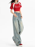 Fongt Ripped Jeans Women 2024 Summer Thin, High Waist, Slim, Straight, Wide Leg Pants-Outfit