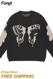 y2k Hip Hop Street Knitted Sweater Men's Gothic Butterfly Print Pullover Autumn Harajuku Cotton Sweater Women's