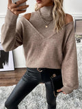Fongt And Winter Women's Knitted Shoulder Half-High-Neck Solid Color Thread Temperament Casual Sweater