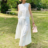 Fongt New Small Fragrant Suit Female French Temperament Embroidered Vest Top + White Skirt