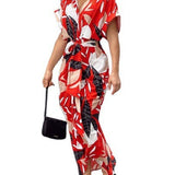 Fongt Summer Single Buckle Long Shirt Women's Printed Short-Sleeved Dress