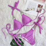 Fongt Vacation Solid Color Sexy Strap Swimsuit 2023 New Bikini Rhinestone Bathing