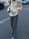 Distressed Crochet Knit Sweater-Outfit