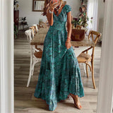 V-neck Tight Waist Floral Large