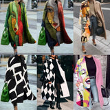 2023 Winter Women's Windbreaker Long Sleeve Long Button Lapel Coat Woolen Coat Casual Plaid Letter Printing Commuting Warmth-Outfit
