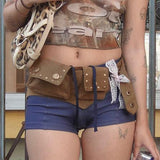 Style Retro Four-Button Waist Bag 2023 Summer New Punk Style Waist Accessories Ultra-Wide Belt-Outfit
