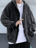 Men's Vintage Wash Black Zip-Up Hoodie-Outfit