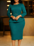 Fongt Women's 2025 New Fashion Round-Neck Temperament Tongle OL Pencil Skirt African Dress