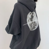 Vintage Moon Print Oversized Pullover Hoodie-Outfit