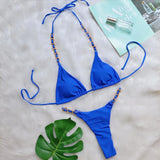 Fongt New Sexy Thong Bikini Metal Chain Rope Swimsuit Split Band Solid Color Women's