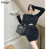 for Women 2023 Skirt Sets Two Piece Women's Knitted Sweater Hip Wrap Skirt Two Piece Sets Womens Outifits