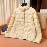 Autumn And Winter New Down Jacket Female Short Style Retro Standing Collar Warm To Show Thin Versatile Plate Deduction Age Fashion Coat-Outfit