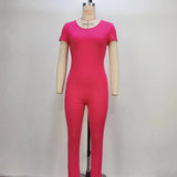 Fongt Solid Color Short-Sleeved Jumpsuits In 2024 Fall Slim Sports Leggings Women-Outfit
