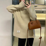 Soft Waxy Sweater Sweater Female 2023 Autumn / Winter New Korean Version Casual Half High Collar Lazy Wind Joker Set-Outfit