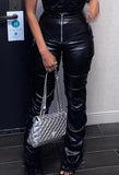 Stacked Pu Leather Pants-Outfit