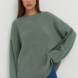 Fongt / Winter 2024 Round Collar Loose Long Sleeve Basic Casual Sweater