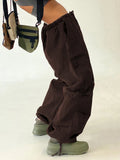 Drawstring Low Waist Hippie Baggy Harem Pants Big Pockets Streetwear Cargo Capris Casual Loose Womens Jogger