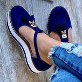 New Women Summer Sandals Fashion Buckle Strap Solid Fringe Cover Heel Flat Platform Heel Casual Ladies Plus Size