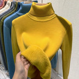 Winter Sweater Women Elegant Thicken Velvet Lined Warm Sueter Knitted Pullover Slim Tops Jersey Knitwear Jumper