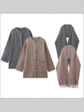 Fongt ZR Women's Temperament With Scarve Short Knit Coat