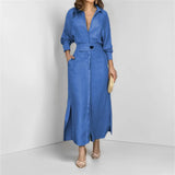 Fongt 2024 New Temperament Female Commuter Belt Solid Color Waist Long Sleeve Irregular Shirt Dress