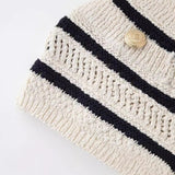 New Striped V-Collar Button For Casual Knitted Vest 3991045-Outfit