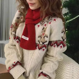 Bear Christmas Print Sweater-Outfit
