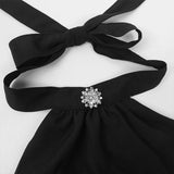 French Style Solid Shirt For Women Stand Flare Sleeve Lace Embroidery Ruffles Bandage Design Gothic Black Shirts Top-Outfit