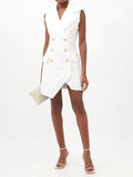 QUALITY Newest 2022 Fall Winter Designer Fashion Women Sleeveless Fringed Tweed Notched Lapel Asymmetrical